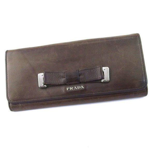 AUTH PRADA Purse Ribbon Gray Leather - Picture 1 of 8